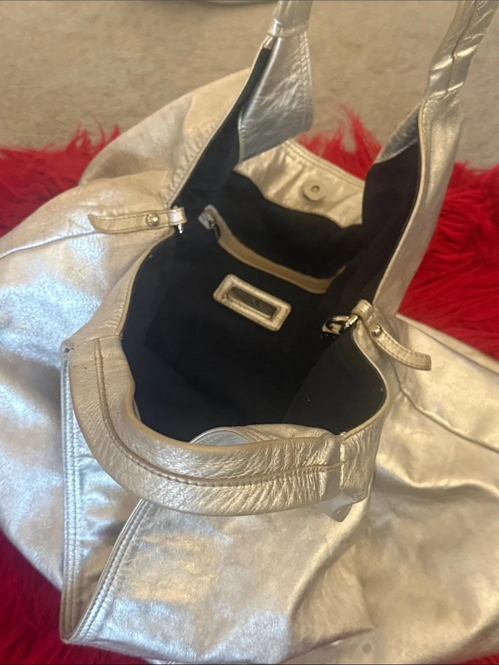 Furla Metallic Silver-Leather Hobo Bag